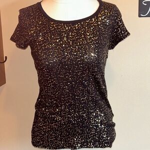 Calvin Klein Black Cotton, Gold Sequin Top Women’s Small